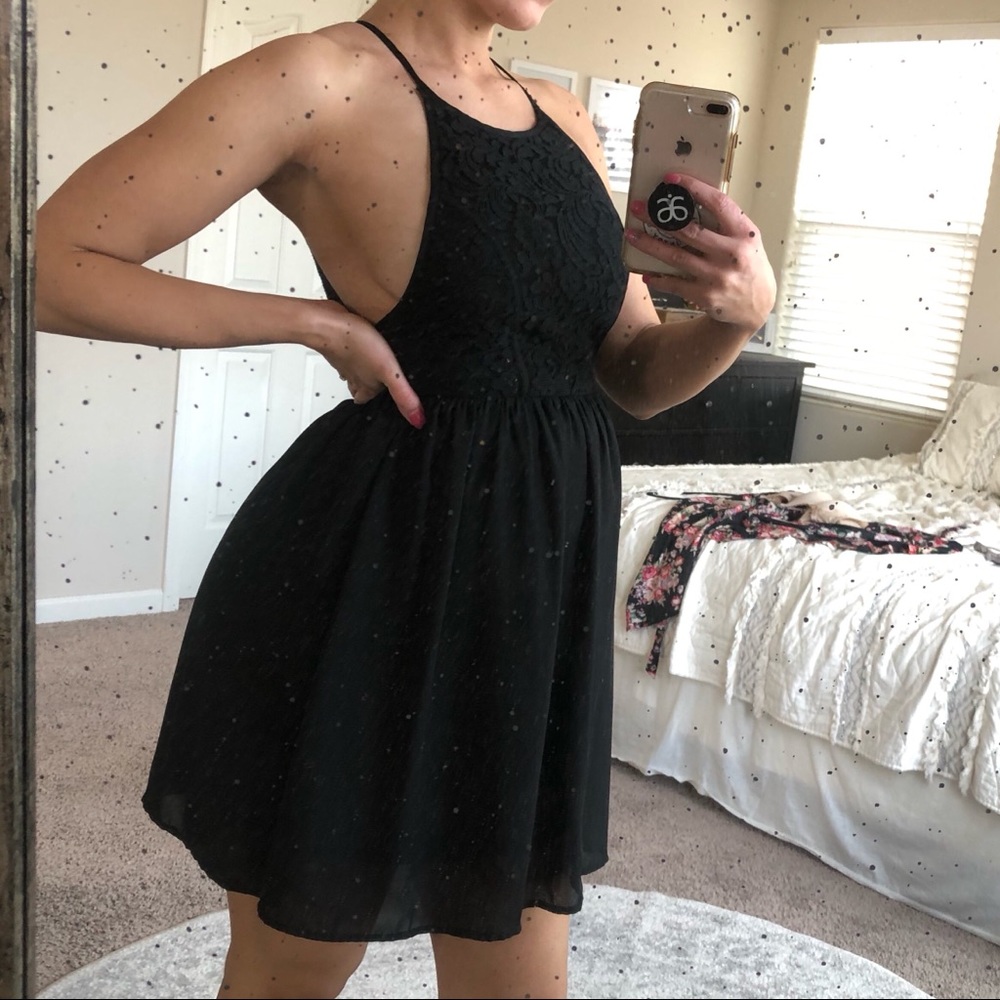 Black halter dress with empire waist